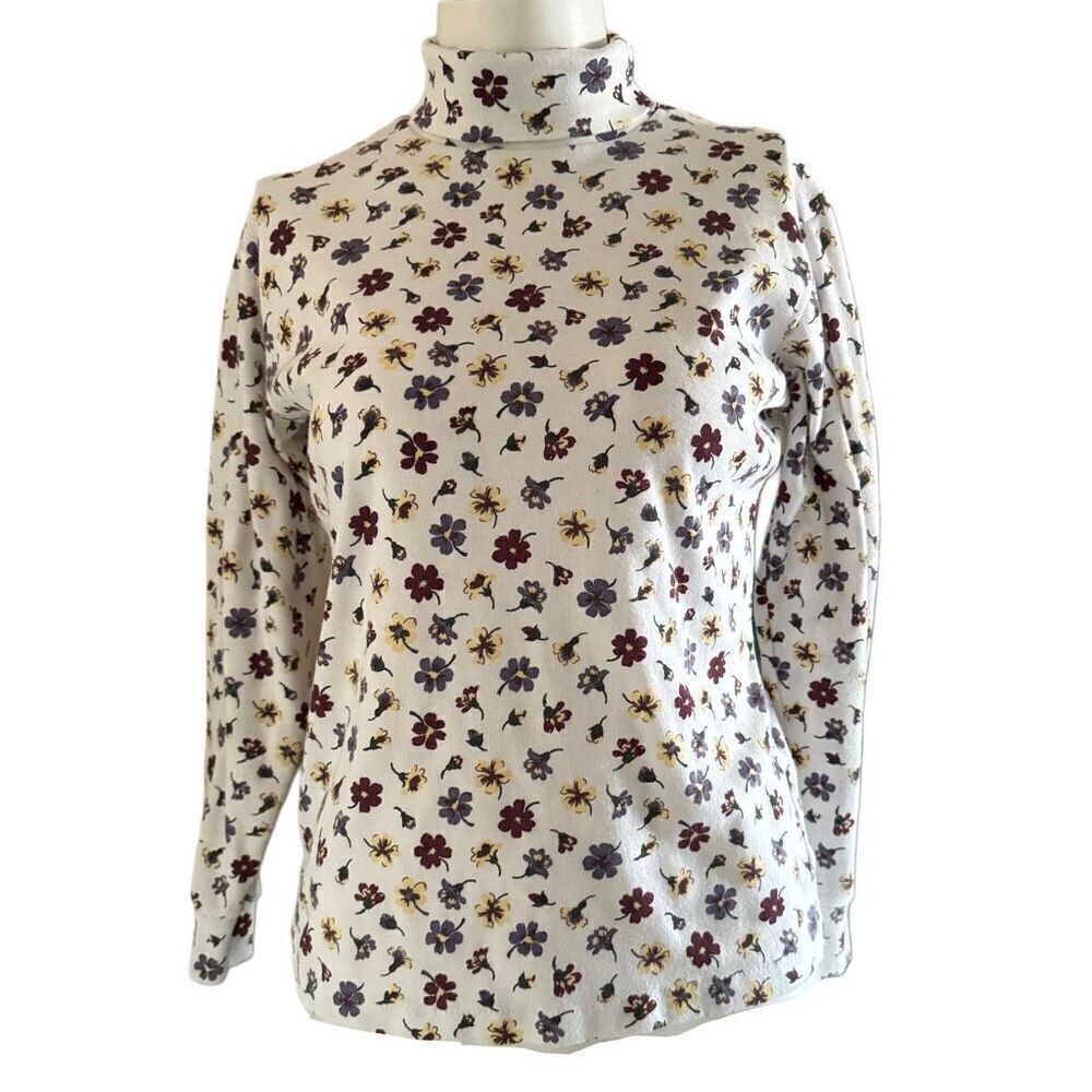 Bobbie Brooks women’s vintage 90s Medium pansies floral turtleneck shirt top pan
